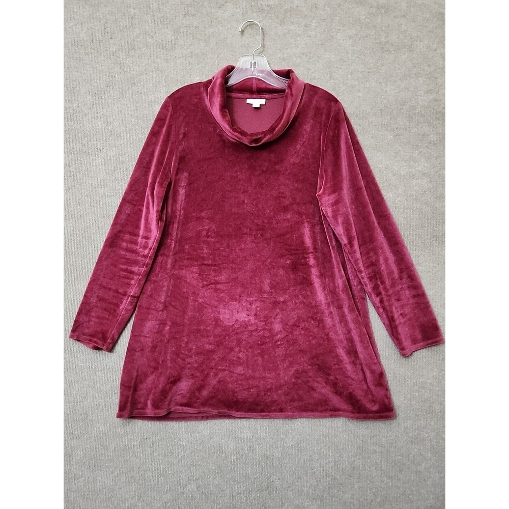 Pure J Jill Top Womens Medium Burgundy Velvet Pullover Cowl Neck Velour Tunic